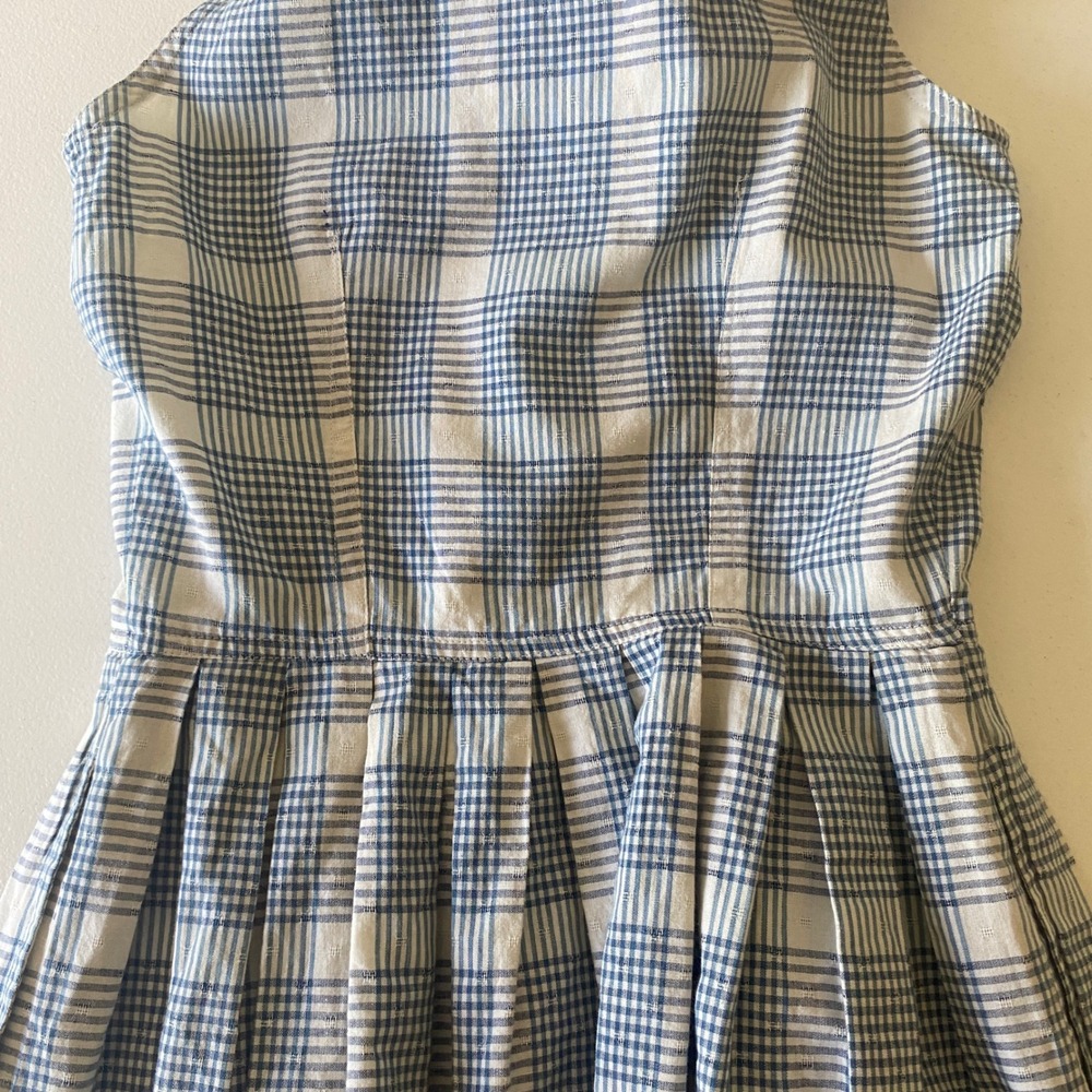 Esprit Plaid Women Sleeveless Vintage Dress Blue Double Breasted Cotton Pleated - Picture 5 of 10